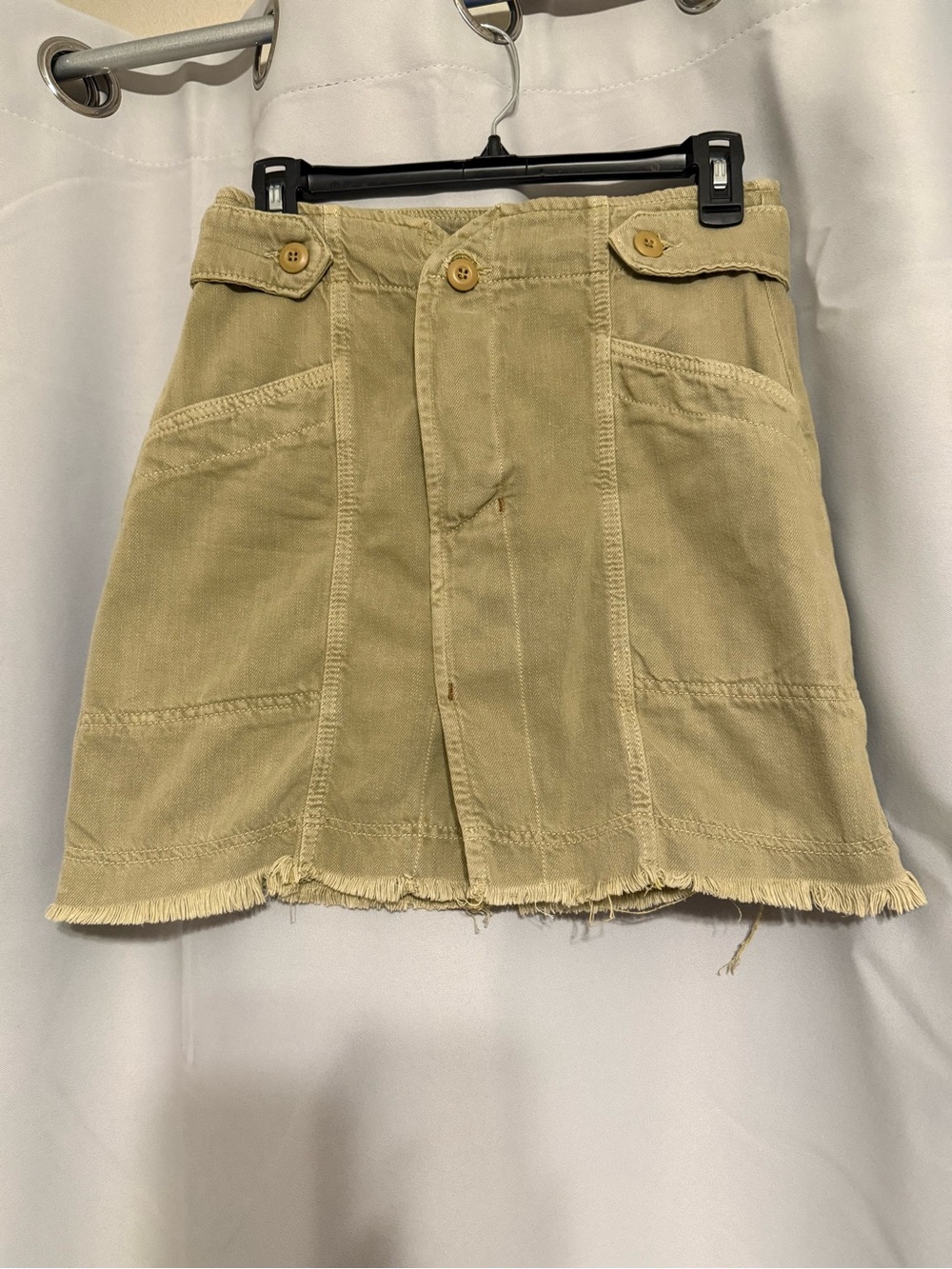 Free People Khaki Panel Mini Skirt with Frayed Hem